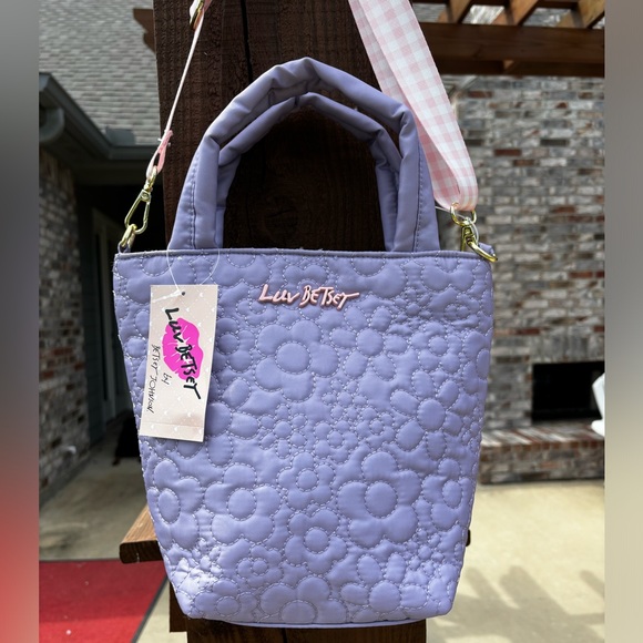 Betsey Johnson Handbags - NWT! Betsy Johnson Lavender Quilted Nylon Plaid Handle Crossbody Satchel Bag NWT